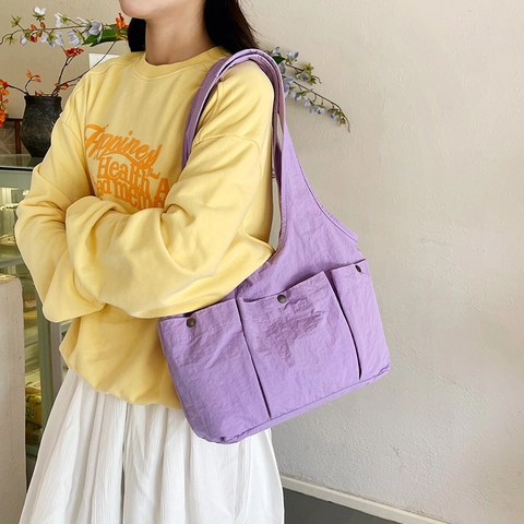 Borsa a Spalla in Nylon da Donna Grande Capacità Multitasche Stile Coreano Minimalista Borsa Tote per Uso Quotidiano