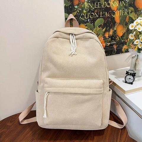 Mochila de Pana Simple para Mujer Estilo Coreano Gran Capacidad Color Sólido Casual Escuela Mochila de Diario Viaje