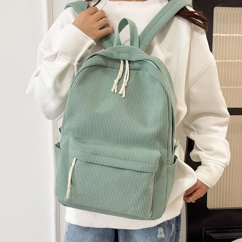 Mochila de Pana Simple para Mujer Estilo Coreano Gran Capacidad Color Sólido Casual Escuela Mochila de Diario Viaje