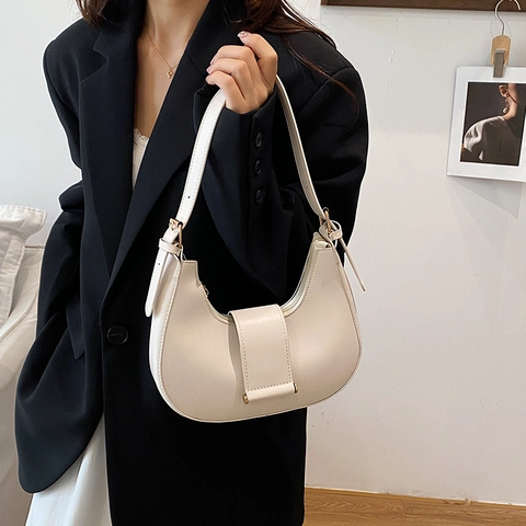 Borsa a Spalla Retrò in Pelle PU Mezzaluna da Donna Borsa Hobo Sottobraccio Versatile Borsa a Tracolla Casual con Cinghia Regolabile