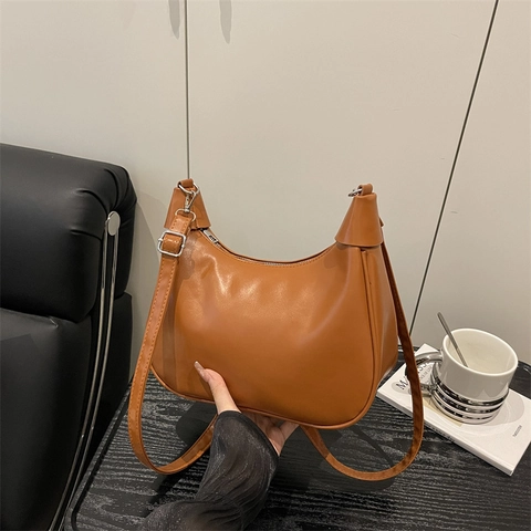 Bolso de Axila Hobo de Cuero PU Vintage para Mujer Moda de Color Sólido Bolso de Dumpling Bandoulière Bolso de Hombro Versátil
