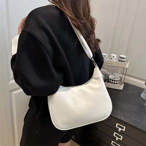 Bolso de Axila Hobo de Cuero PU Vintage para Mujer Moda de Color Sólido Bolso de Dumpling Bandoulière Bolso de Hombro Versátil