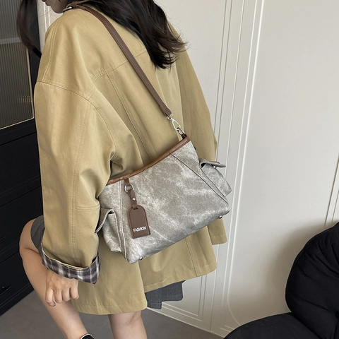 Dames Retro PU Leer Canvas Crossbodytas Met Meerdere Zakken Casual Woon Werkverkeer Schoudertas Kleine Vierkante Messenger Bag