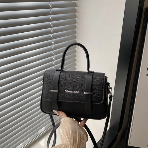 Fashion PU Leather Litchi Texture Messenger Bag For Women Niche Small Square Crossbody Bag With Top Handle And Shoulder Strap