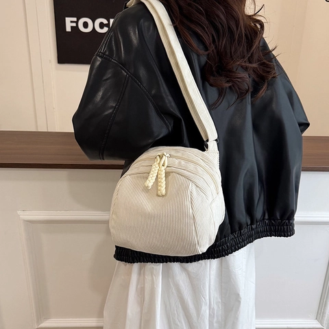 Women Corduroy Crossbody Bag Casual Solid Color Shoulder Bag Fashion School Style Small Square Messenger Bag With Woven Zipper Pull