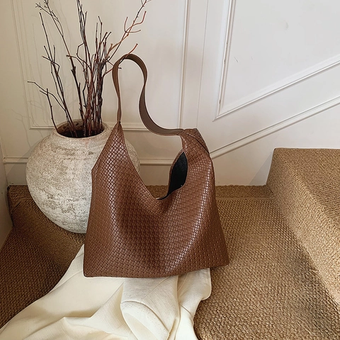 Damen Große Kapazität Gewebte Hobo Umhängetasche PU Leder Intrecciato Stil Tragetasche Mit Innentasche Alltagstasche