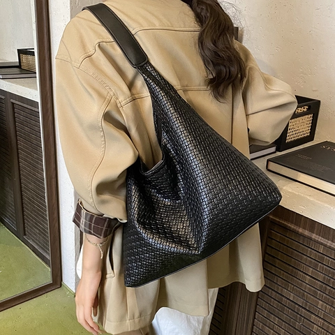 Damen Große Kapazität Gewebte Hobo Umhängetasche PU Leder Intrecciato Stil Tragetasche Mit Innentasche Alltagstasche