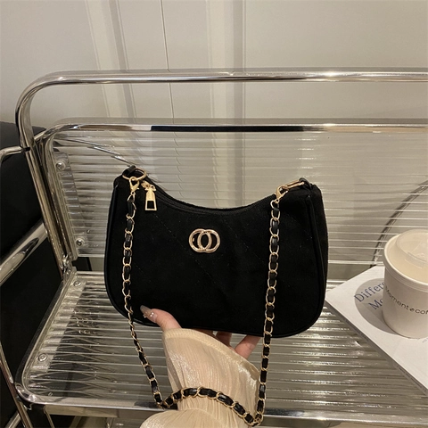Vintage Suèdine Gewatteerde Underarm Bag Voor Vrouwen Mode Kettingriem Hobo Crossbody Tas Effen Kleur Woon-werkverkeer Handtas