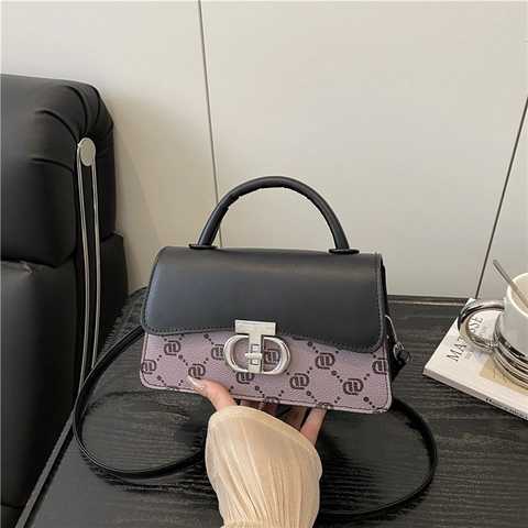 Dames Retro Monogram PU Leer Crossbodytas Mode Contrastkleur Schouderhandtas Met Metalen Slot Elegante Woon-werkverkeertas