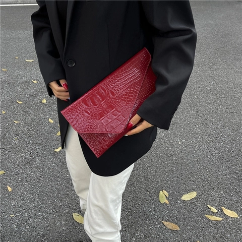 Women Fashion Crocodile Pattern PU Leather Envelope Clutch Bag Large Capacity Square Handbag For Evening Party Handbag