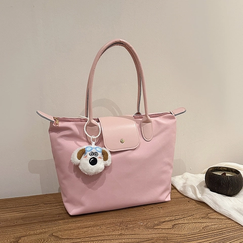 Borsa Tote Fashion Coreana in Tessuto Oxford da Donna Grande Capacità Borsa a Tracolla con Ciondolo in Peluche Borsa Casual Quotidiana