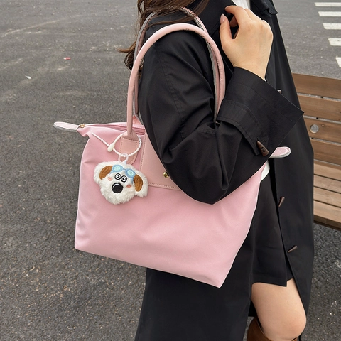 Bolso de Mano de Moda Coreana de Tela Oxford para Mujer Bolso de Hombro de Gran Capacidad Con Colgante de Peluche Bolso Diario Casual