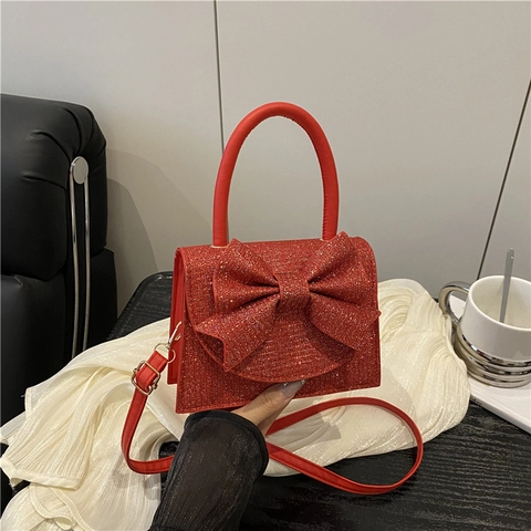 Sac à Main Nœud Papillon Doux Paillettes Scintillantes Petit Sac Carré Femme Élégant Luxe Sac à Bandoulière Soirée Fête