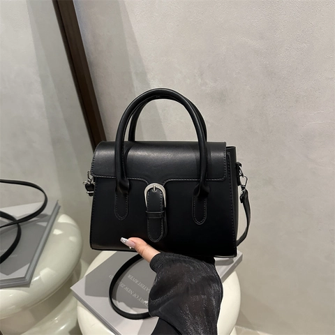 Damen Minimalistische PU Leder Kleine Quadratische Umhängetasche Vintage Design Handtasche Schultertasche Mit Schnalle