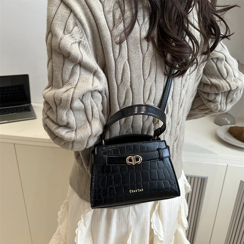 Sac Bandoulière pour Femmes en Cuir PU Motif Crocodile Sac à Main Gaufré de Mode Avec Serrure en Métal Bandoulière