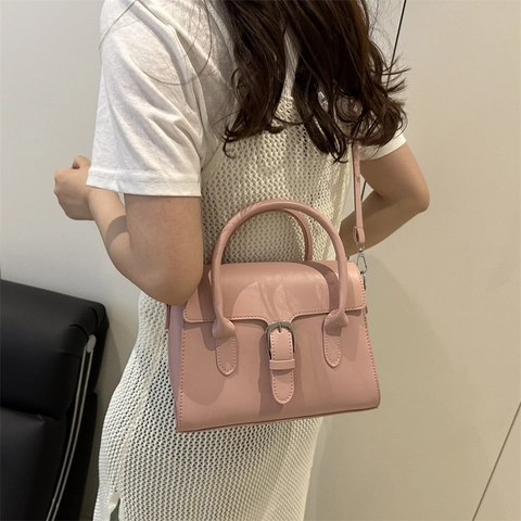 Damen Minimalistische PU Leder Kleine Quadratische Umhängetasche Vintage Design Handtasche Schultertasche Mit Schnalle