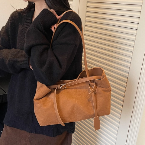 Women Fashion PU Leather Tote Bag Large Capacity Minimalist Shoulder Bag Solid Color Commuting Handbag Vintage Daily Satchel