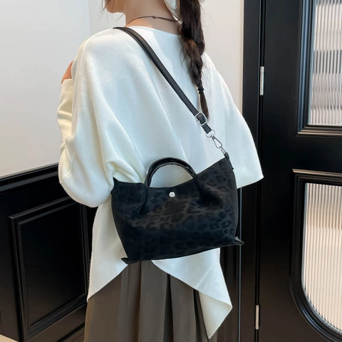 Borsa a Tracolla da Donna con Stampa Leopardata in Pelle PU Borsa a Spalla Pieghettata Sofisticata Borsa Tote alla Moda per il Tempo Libero