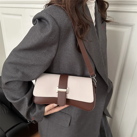 Mode PU Leder Baguette Schultertasche Mit Metallschnalle Pendler Einfarbig Unterarm Quadratische Tasche Für Damen Täglich