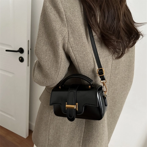 Vintage PU Leder Quadratische Umhängetasche Für Damen Retro Handtasche Mit Metallschnalle Verstellbarer Schultergurt Tägliche Henkeltasche