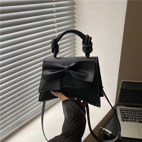 Bolso de Mano Elegante para Mujer Con Decoración de Lazo y Asa Anudada Color Sólido Cuero PU Bolso Bandolera Moda Bolso de Hombro de Reloj de Arena