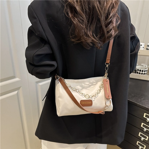 Fashionable Women PU Leather Boston Crossbody Bag With Floral Gold Chain Versatile Shoulder Bag For Daily Casual Solid Color