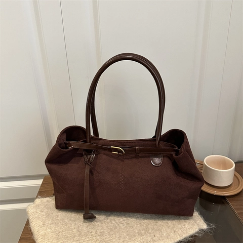 Vintage Wildlederimitat Damen Tragetasche Mit Großer Kapazität 2025 Mode Casual Umhängetasche Pendler Handtasche