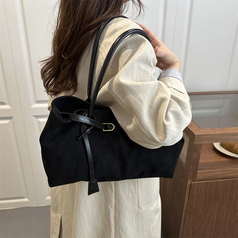 Vintage Wildlederimitat Damen Tragetasche Mit Großer Kapazität 2025 Mode Casual Umhängetasche Pendler Handtasche