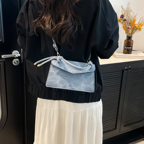 Vintage Matte PU Leather Envelope Crossbody Bag For Women Trendy Knot Handle Shoulder Handbag Chic Square Daily Purse