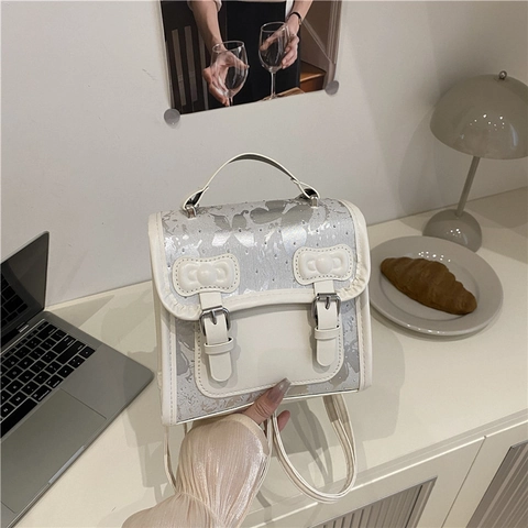 Dames Mode PU Leer Mini Rugzak Met Strik Decoratie Zoet Vlinderpatroon Multi-Way Schoudertas Kleine Handtas