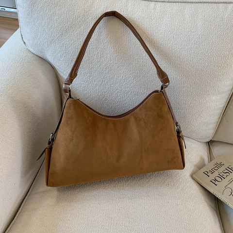 Borsa a Spalla Donna Vintage Effetto Camoscio in Pelle PU Hobo Bag Minimalista a Grande Capacità Borsa Sottobraccio Retrò