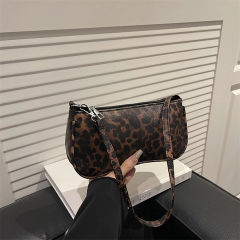 Damen Retro Leopardenmuster Unterarmtasche PU Leder Mode Baguette Schultertasche Trendy Streetwear Casual Handtasche