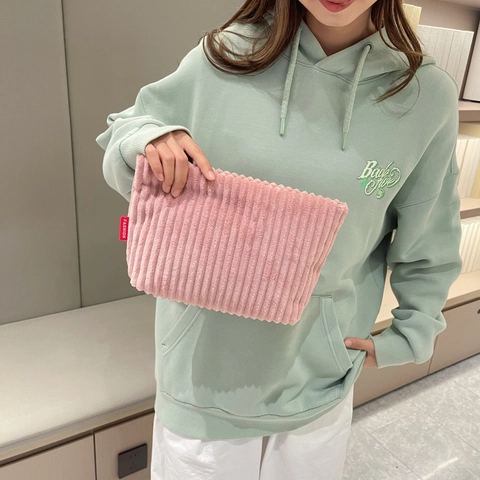 Bolsa de Cosméticos de Pana para Mujer Peluche Organizador de Viaje Portátil Gran Capacidad Color Sólido Cartera de Mano Con Etiqueta