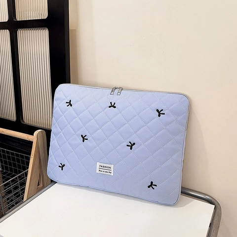 Καπιτονέ Νάιλον Θήκη Laptop Με Κεντημένο Φιόγκο Κορεατική Μόδα Μαλακή Προστατευτική Τσάντα Notebook Για MacBook iPad Γυναικεία