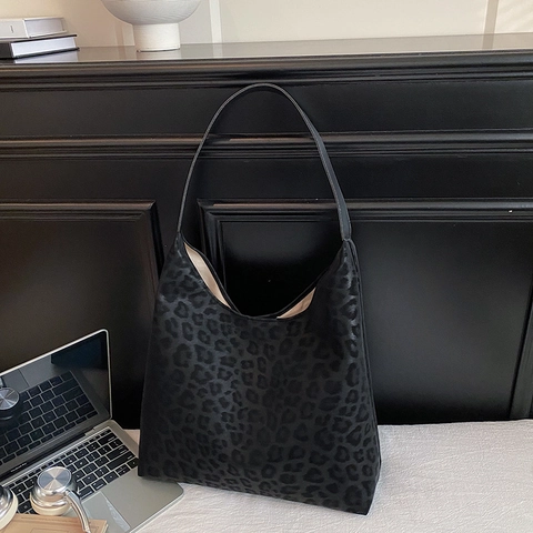 Borsa Hobo Vintage con Stampa Leopardata da Donna Grande Capacità Borsa a Spalla in Pelle PU Borsa Tote Sottobraccio Giornaliera