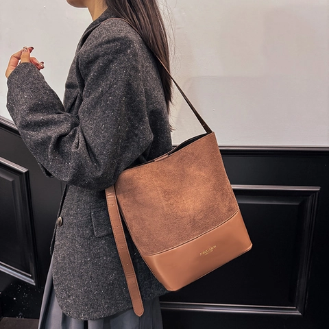 Women Retro PU Leather Suede Patchwork Tote Bag With Small Pouch Large Capacity Shoulder Bag For Commuting Daily Versatile Purse