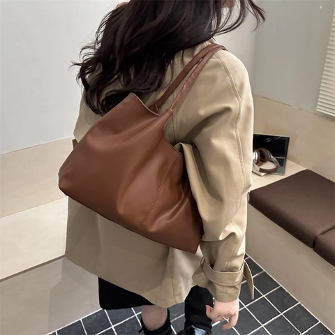Borsa Tote in Pelle PU da Donna Minimalista Grande Capacità Borsa a Tracolla Semplice Cucitura Verticale Borsa Pendolare Quotidiana