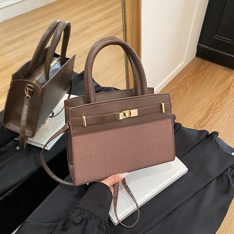 Women New Kelly Style Crossbody Bag PU Leather Contrast Color Stitching Handbag Fashion Shoulder Bag High End Bag