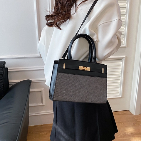 Women New Kelly Style Crossbody Bag PU Leather Contrast Color Stitching Handbag Fashion Shoulder Bag High End Bag
