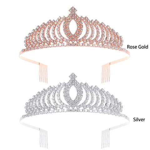 Luxus Legierung Strass Brautkrone Tiara Für Damen Hochzeit Bankett Aufführung Elegante Roségold Silber Haarschmuck