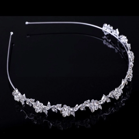 Silver Alloy Floral Rhinestone Headband For Women Elegant Flower Leaf Hair Band For Wedding Bridal Party Hair Accessories