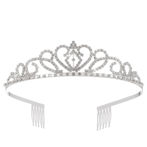 Elegante Legierung Braut Strass Krone Diadem Herz Muster Haarreif Mit Kämmen Geburtstag Party Haarschmuck Für Damen Mädchen