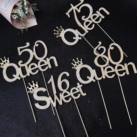 Luxuriöse Legierung Strass Geburtstag Kuchenaufsatz Krone Design Nummer Queen Princess Kuchenkarte Einsatz Für Party Dekoration