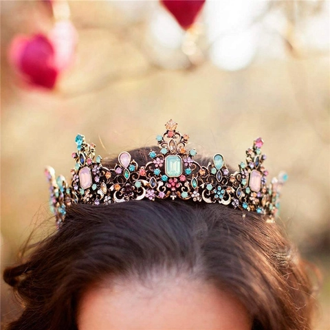 Vintage Barock Bunte Strass Krone Für Damen Geburtstag Königin Tiara Und Schärpe Hochzeit Braut Haarschmuck