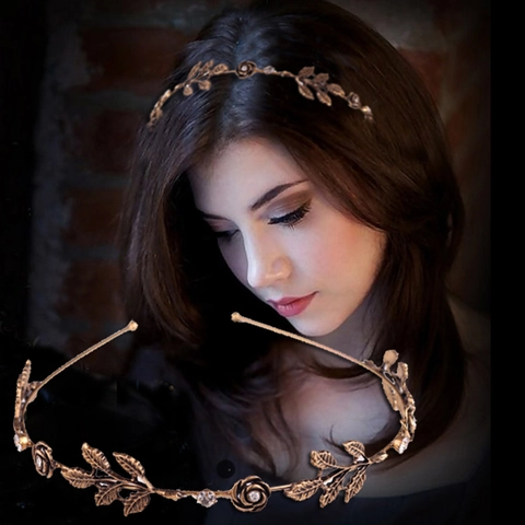 Serre-tête Vintage en Alliage Avec Feuilles Roses Strass Or Antique Argent Cristal Serre-tête Style Forêt Accessoire de Cheveux de Mariage Pour Femme