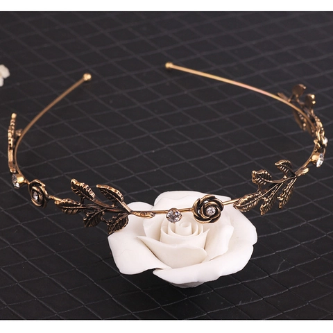 Serre-tête Vintage en Alliage Avec Feuilles Roses Strass Or Antique Argent Cristal Serre-tête Style Forêt Accessoire de Cheveux de Mariage Pour Femme