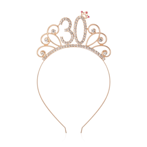 Tiara e Fascia di Compleanno Oro Rosa Happy Birthday Corona di Strass Con Fascia di Raso Rosa per Donna Decorazione Festa