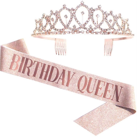 Glitter Birthday Queen Tiara And Sash Rhinestone Birthday Girl Crown Sash For Women Girls Birthday Party Decorations