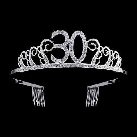 Tiara Corona di Compleanno con Strass Argento per Ragazze Donne Lega Numero Compleanno Festa Accessori per Capelli Gioielli