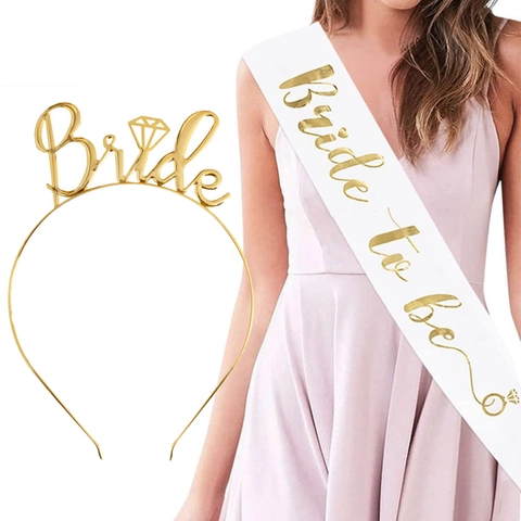 Bachelorette Party Bride To Be Sash And Rhinestone Tiara Headband Set Metallic Rose Gold Bride Letters For Wedding Bridal Shower